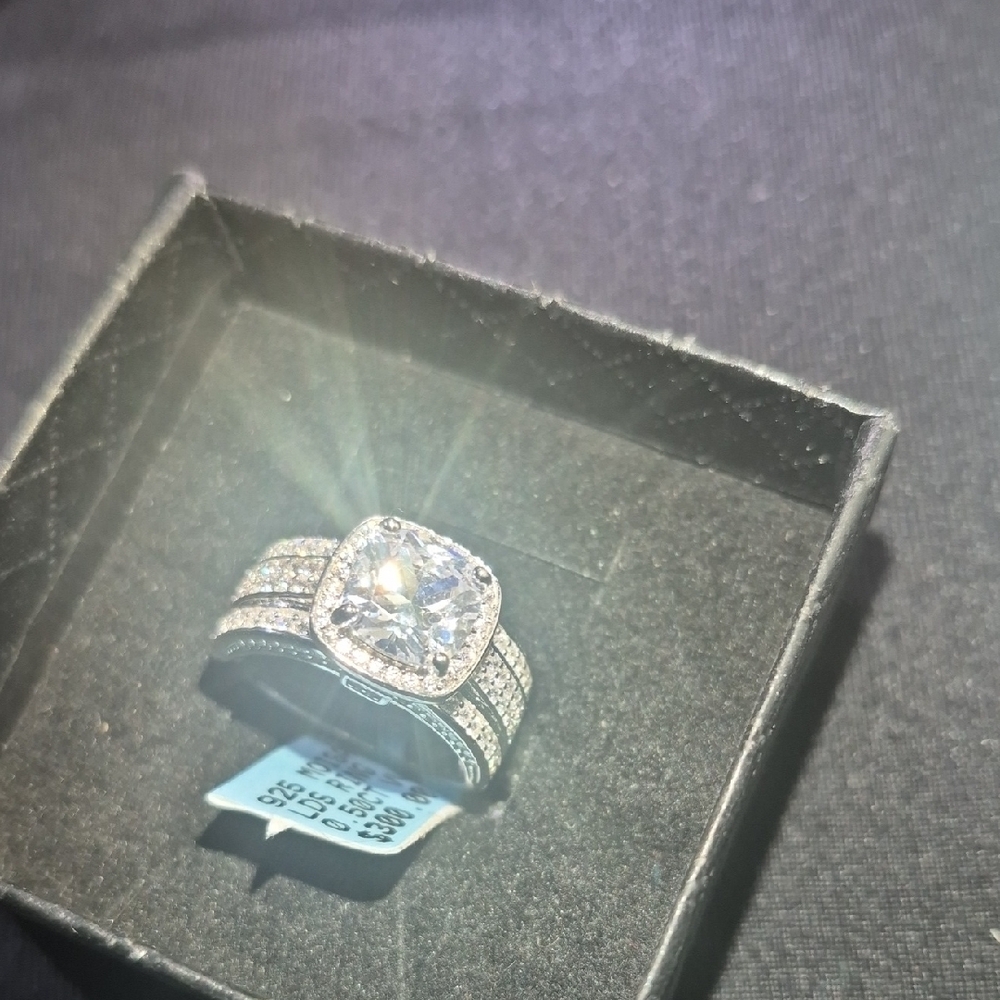 Silver Cathedral-Style Ring with Split Shank and Pavé Detailing